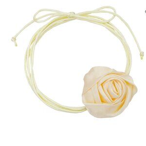 Cream rosette tie necklace, satin, petit moments, tie neck choker